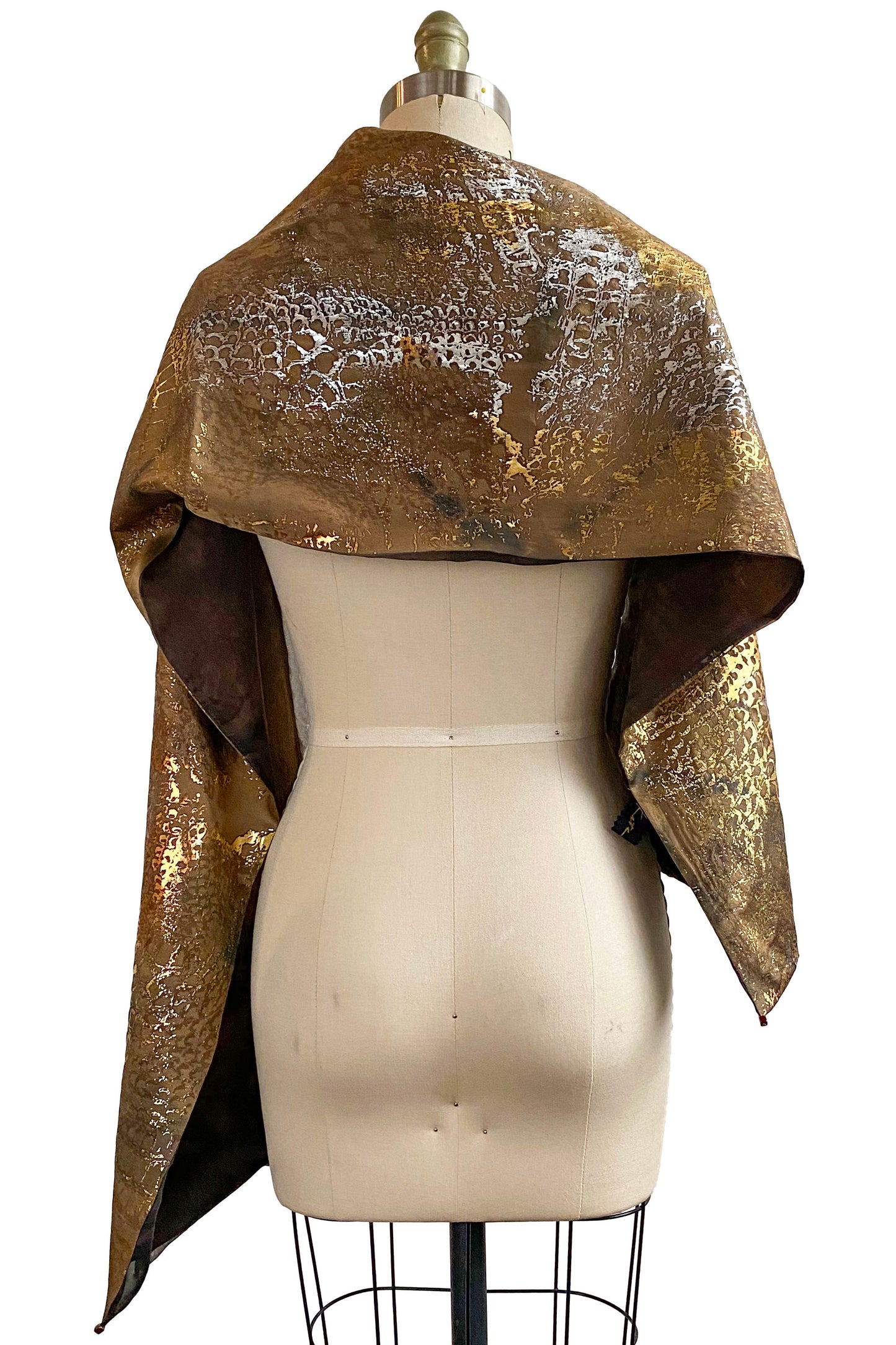 Foil Printed Reversible Shawl w/ Organza - Alligator & Damask Print