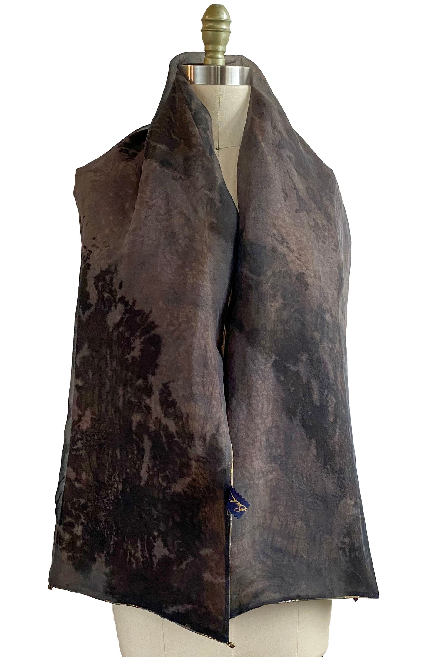 Foil Printed Reversible Shawl w/ Organza - Alligator & Damask Print