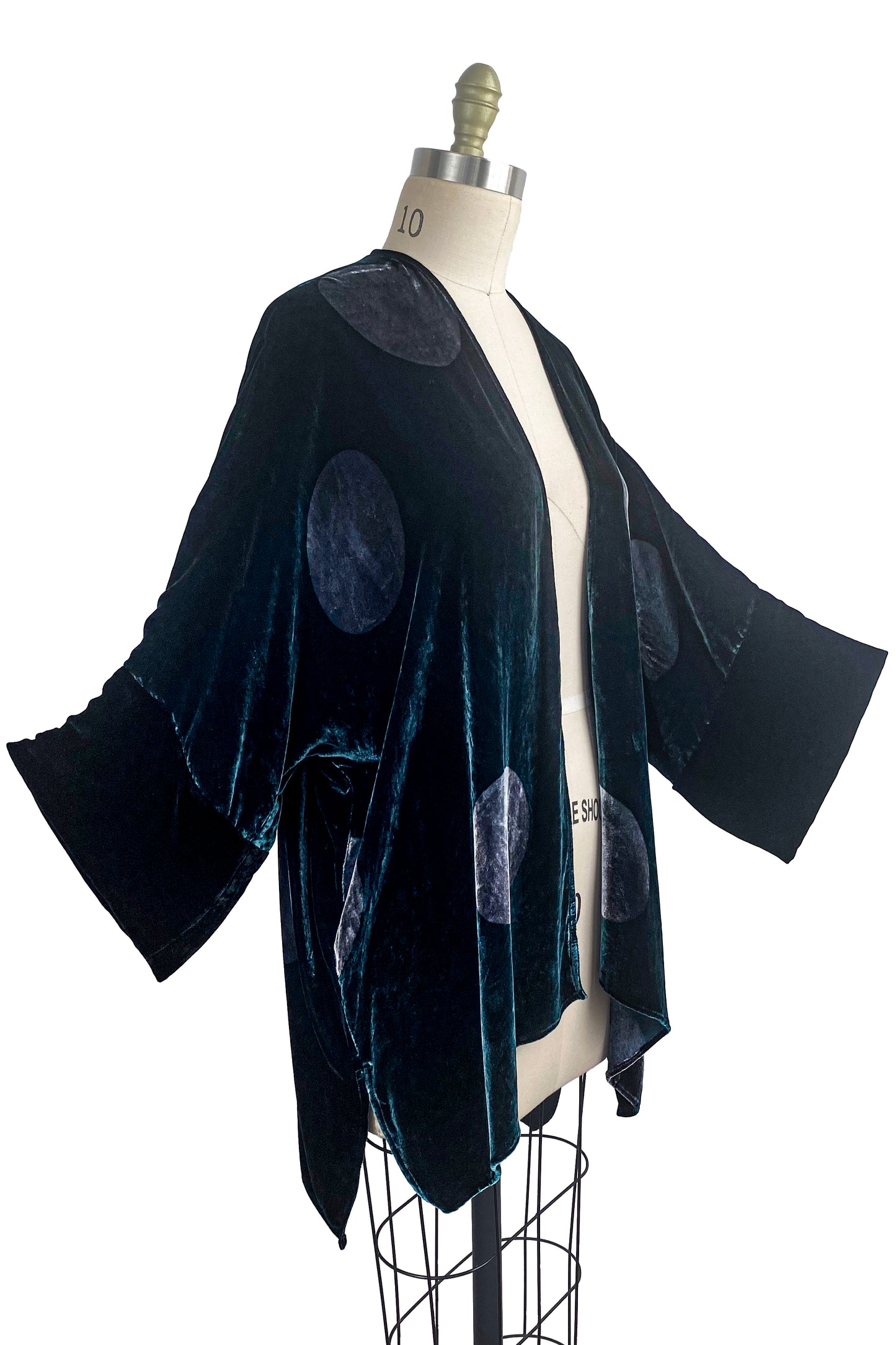 Lucianne Velvet Kimono w/ Dot Print - Teal & Black