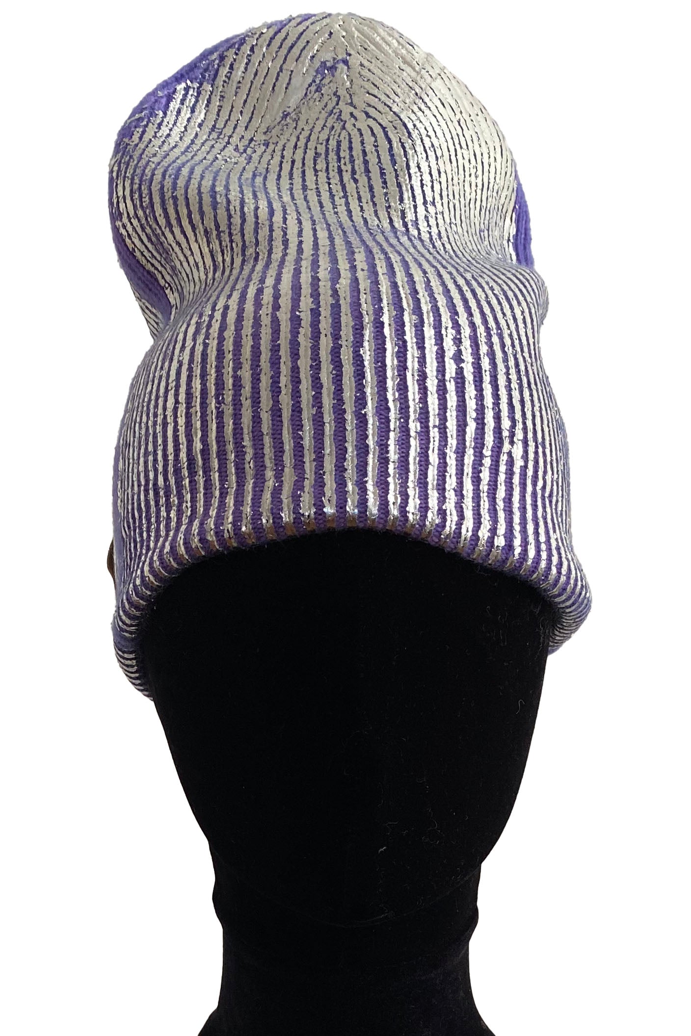 Foil Print Cashmere Beanie - Purple & Silver