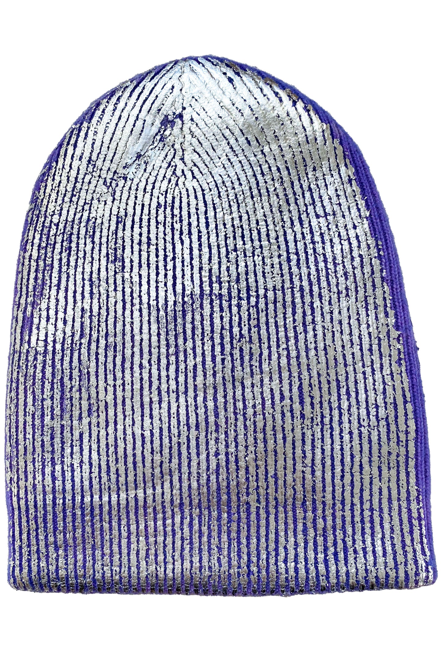 Foil Print Cashmere Beanie - Purple & Silver