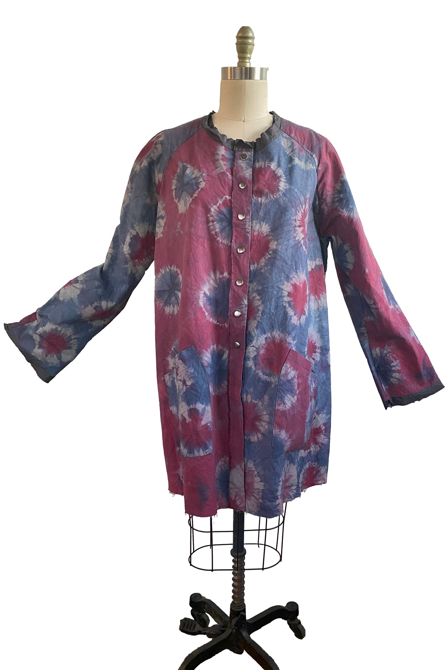 Juno Coat in Mixed Berry Tie Dye w/Contrast Silk Collar - Large