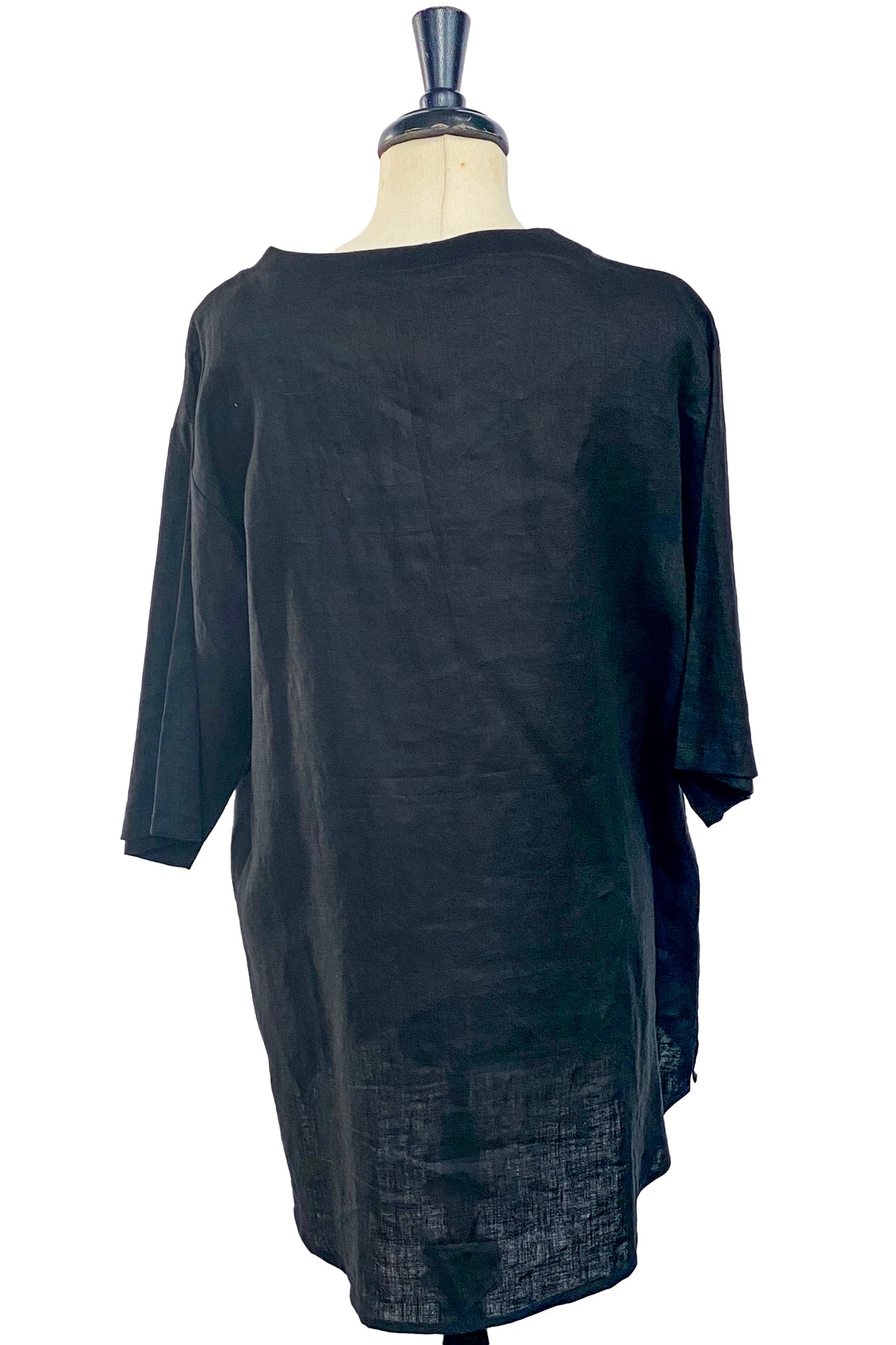 Pompier Top | Linen | Cyanotype Leaf Patch & Embroidery | Black & Natural | Medium