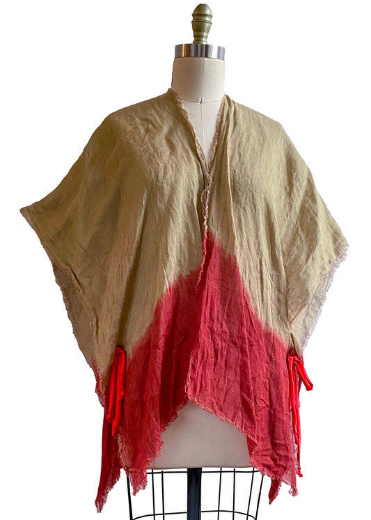 Cover-up in Linen w/ Silk Ties - Sage & Red