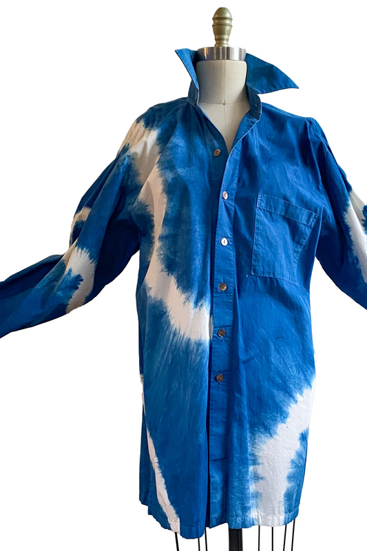 Big Shirt in Cotton w/ River Dye - Indigo & White