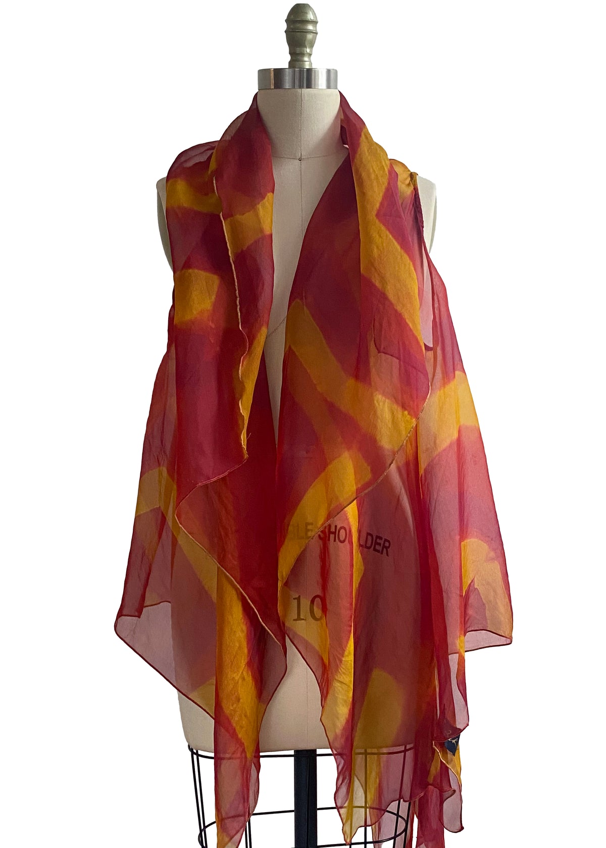 Asymmetrical Wrap Vest | Silk Organza | Itajime Dyed | Burgundy & Gold