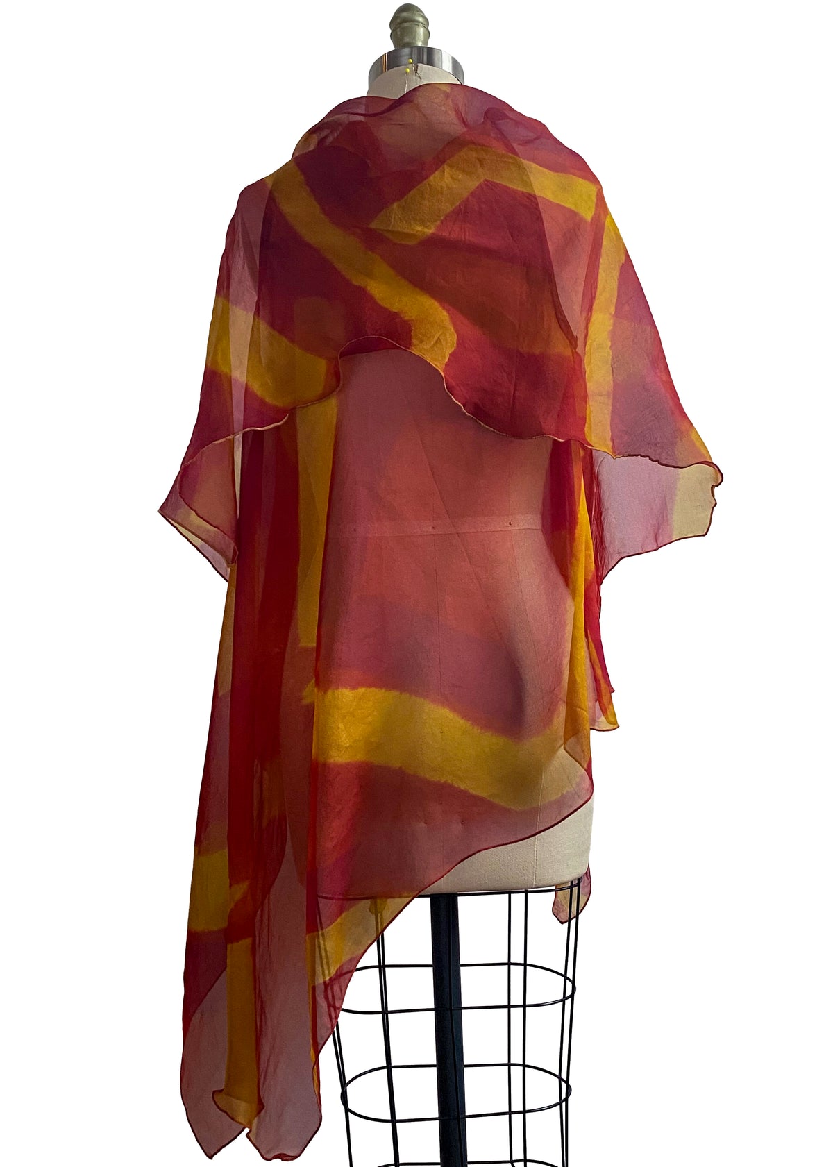 Asymmetrical Wrap Vest | Silk Organza | Itajime Dyed | Burgundy & Gold
