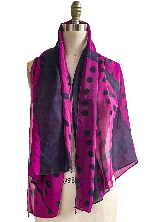 Chiffon Shawl w/ Beads Domino Dye - Magenta