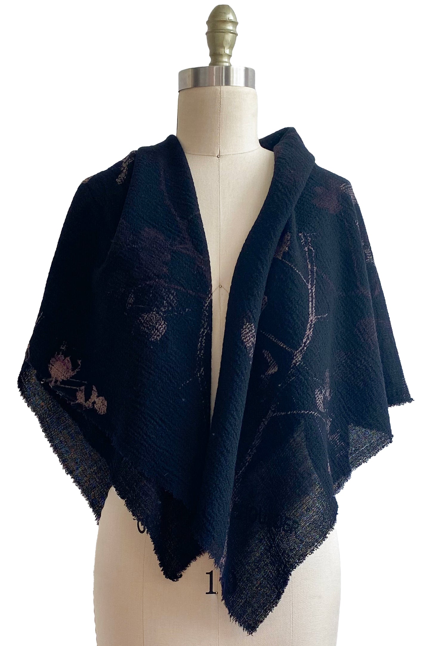 Square Scarf | Textured Wool | Cotton Print | Black & Natural