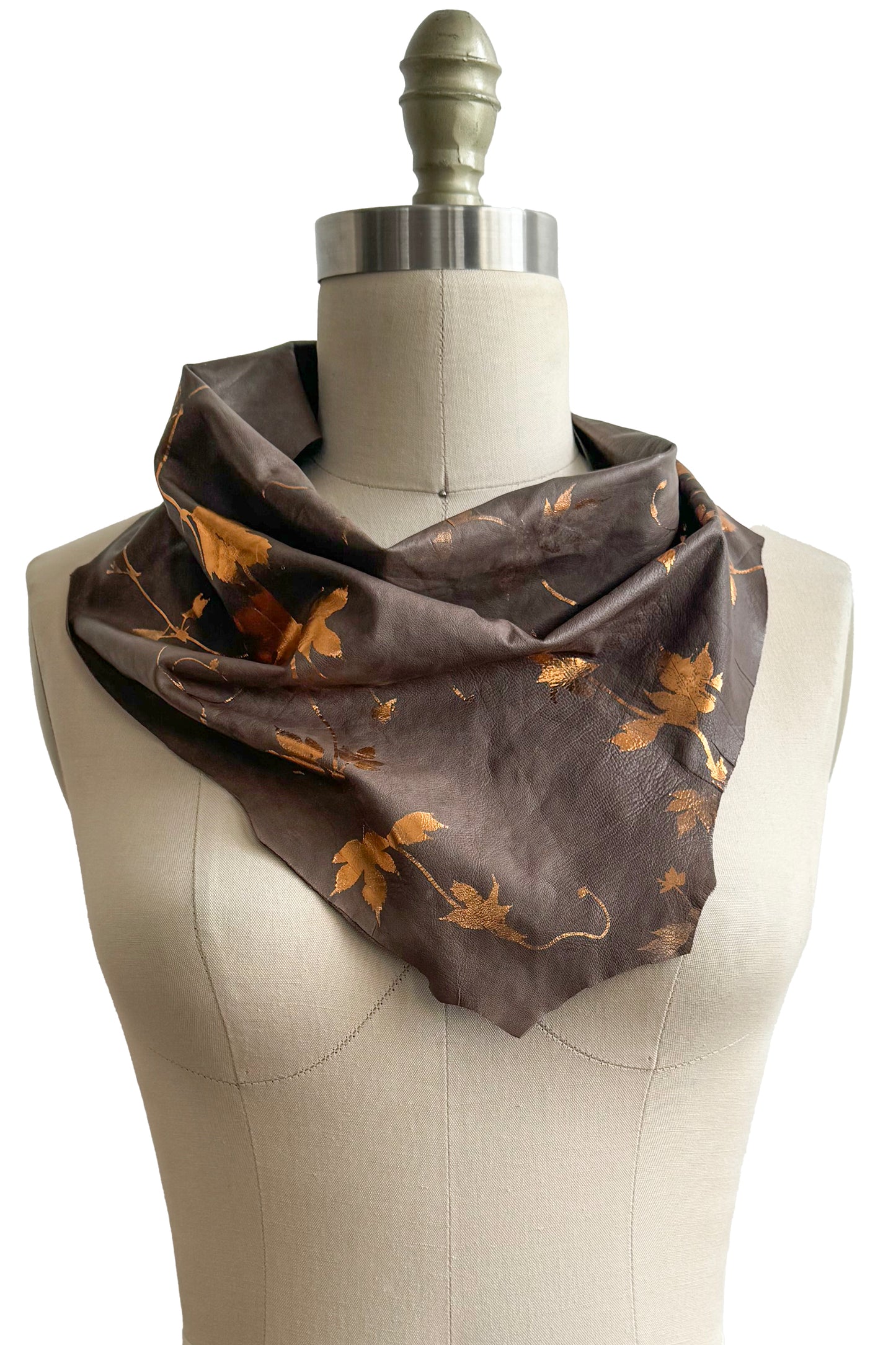 Foil Printed Kerchief | Leather | Hops Vine Print | Stone & Copper