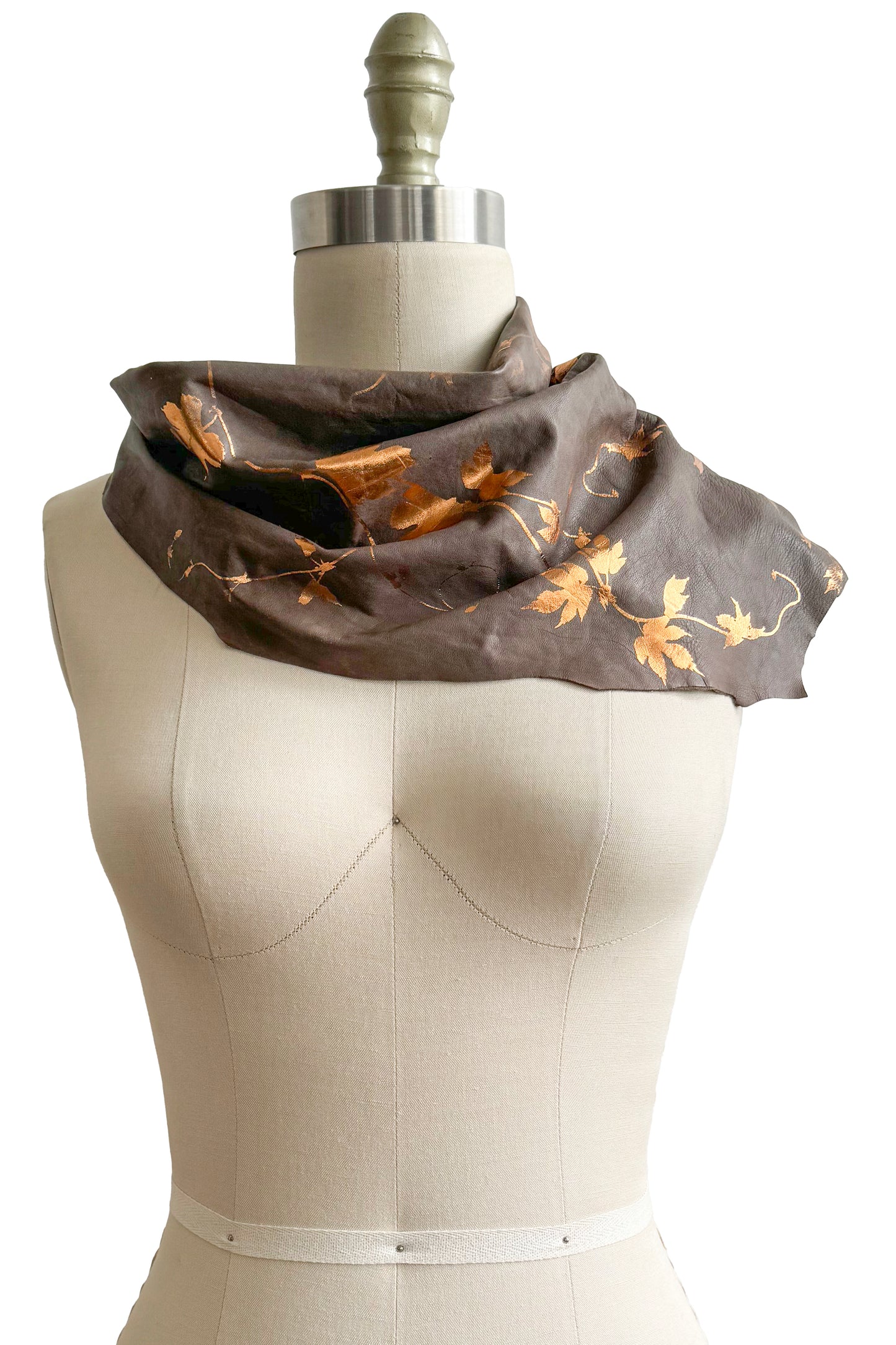Foil Printed Kerchief | Leather | Hops Vine Print | Stone & Copper