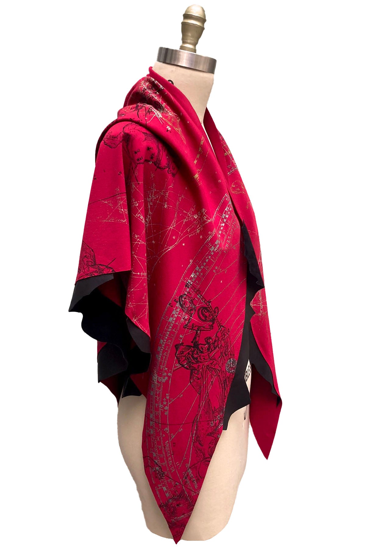 Triangle Shawl w/ Leather Trim | Cotton Ponte Knit | Celestial Print | Red & Black
