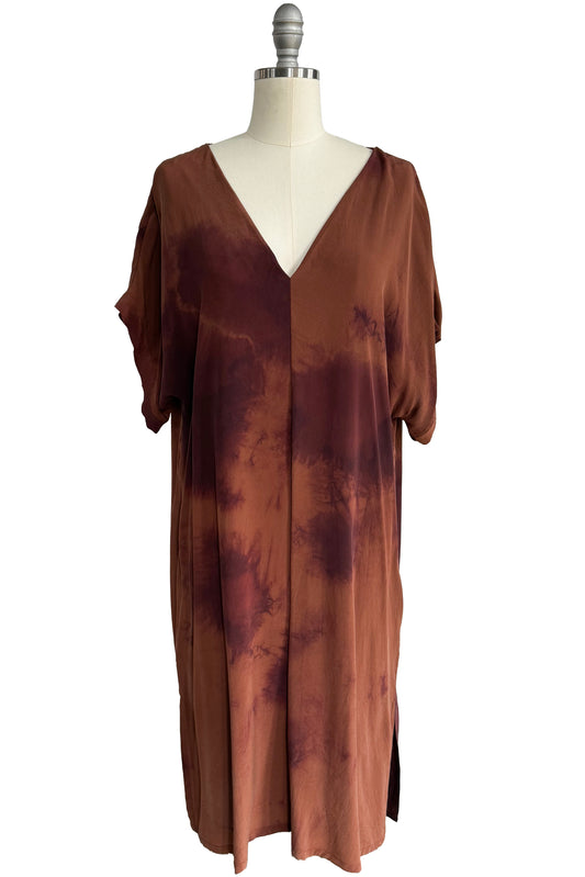 Kaftan Dress Short Sleeve - Chestnut Brown & Maroon Tie Dye