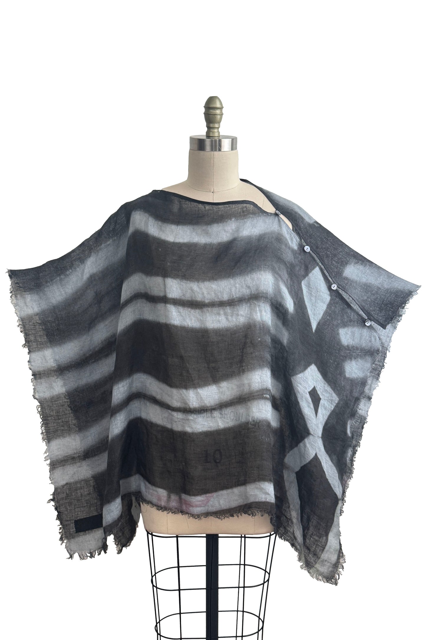 Button Drape | Linen | Itajime Dyed | Grey & White