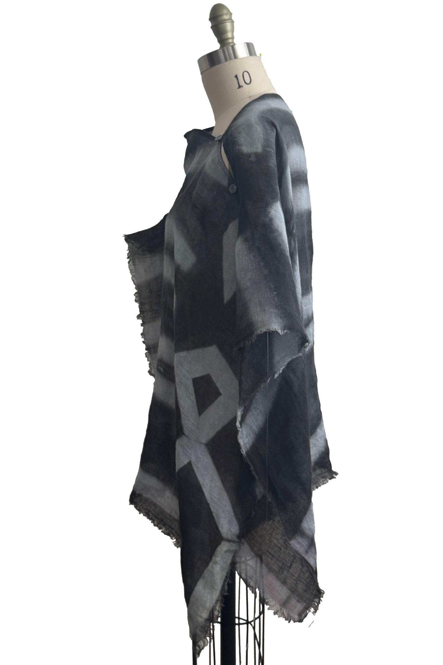 Button Drape | Linen | Itajime Dyed | Grey & White