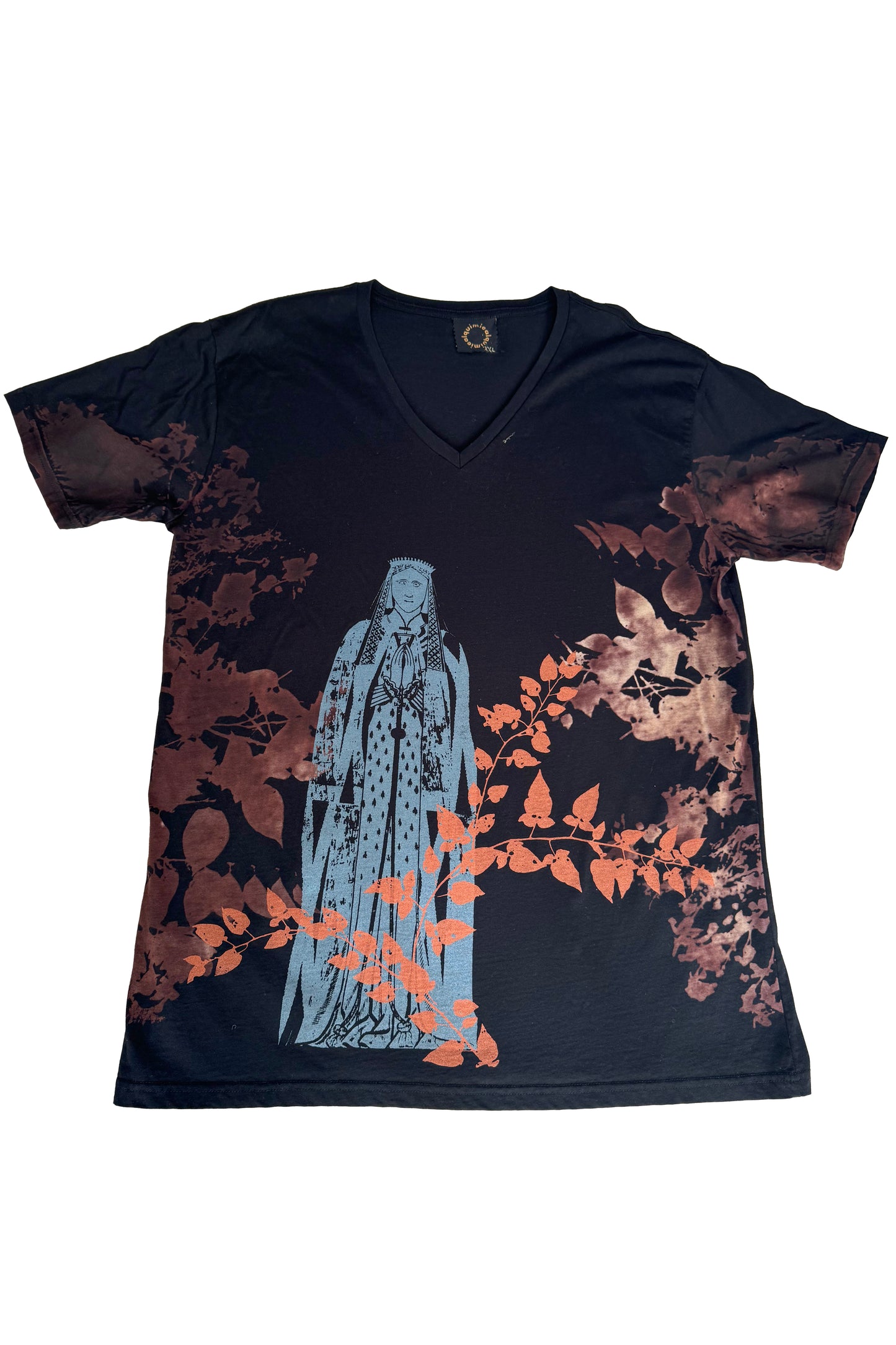 KB x Alquimie Studio T-Shirt w/ Saint Print - Black, Copper & Blue - V-Neck 2XL