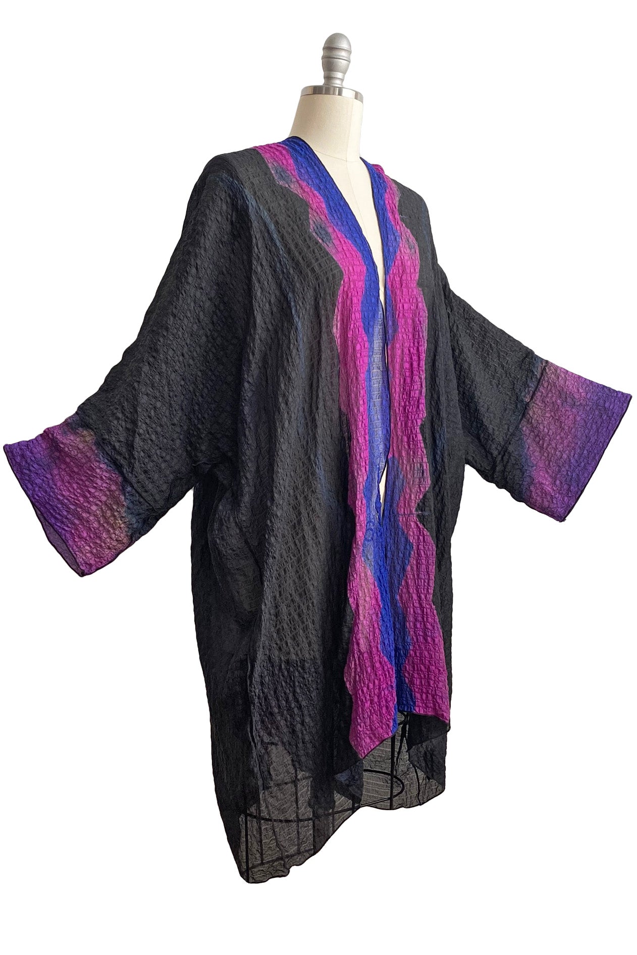 Lundy Duster in Waffle Silk - Black w/ Blue & Pink Itajime Dye