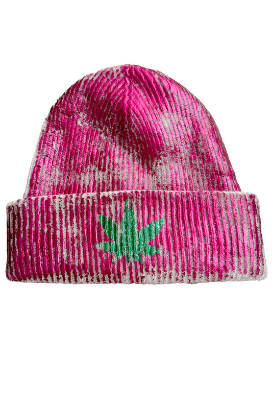 KB x Alquimie Studio Cashmere Beanie w/ Foil Print - Cream & Pink Botanical