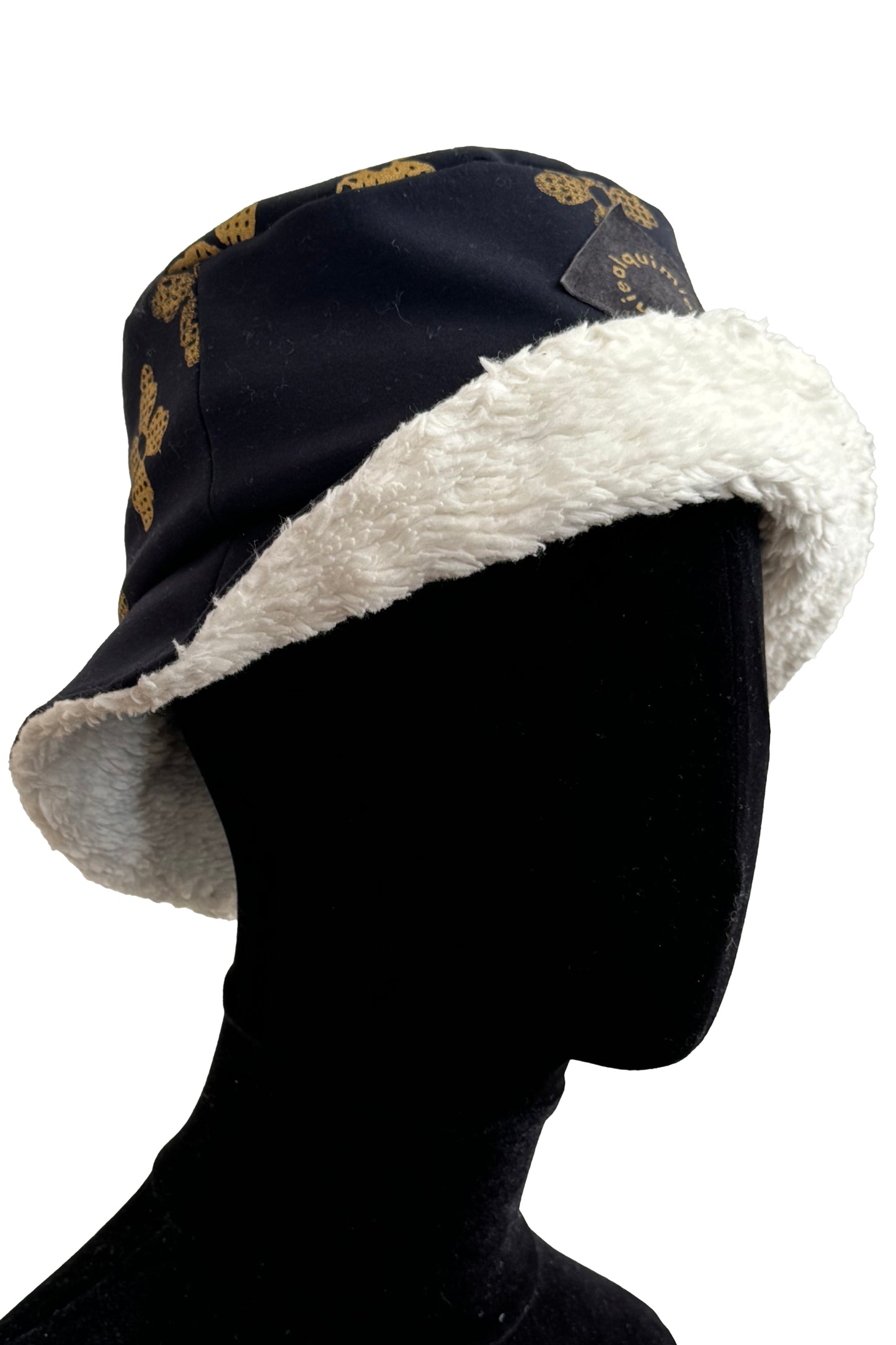 KB x Alquimie Studio Reversible Sherpa Bucket Hat | Organic Cotton Sherpa & Ponte Knit | Quatrefoil Print Lining | Ivory