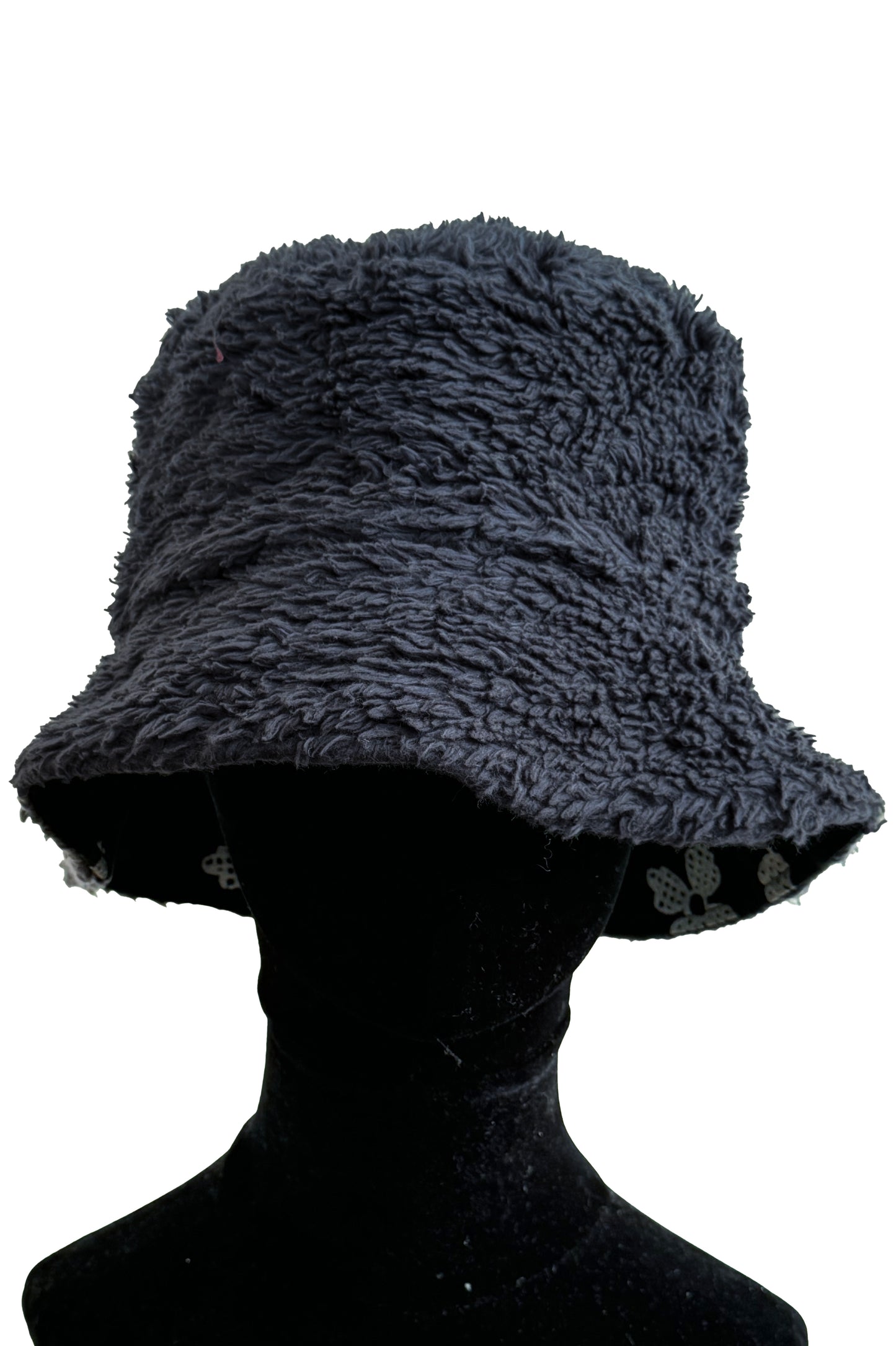 KB x Alquimie Studio Reversible Sherpa Bucket Hat | Organic Cotton Sherpa & Ponte Knit | Quatrefoil Print Lining | Navy