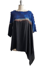Load image into Gallery viewer, Asymmetrical Top in Crinkled Silk w/ Ombre Dye - Black &amp; Blue - Large
