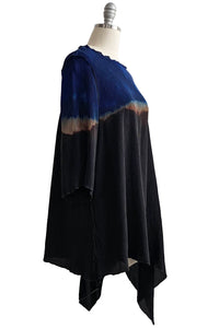 Asymmetrical Top in Crinkled Silk w/ Ombre Dye - Black & Blue - Large