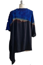 Load image into Gallery viewer, Asymmetrical Top in Crinkled Silk w/ Ombre Dye - Black &amp; Blue - Large
