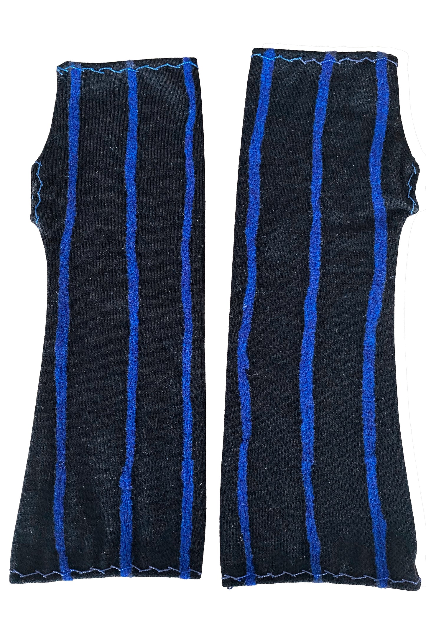 Fingerless Gloves | Merino Wool | Felted Stripe | Black & Blue