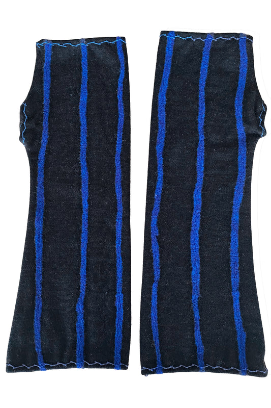 Fingerless Gloves | Merino Wool | Felted Stripe | Black & Blue