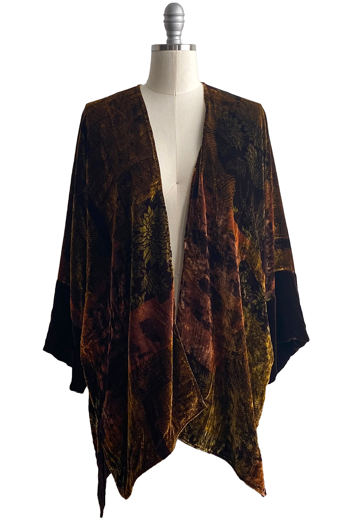 Lucianne Velvet Kimono w/ Tapestry Print - Olive & Black
