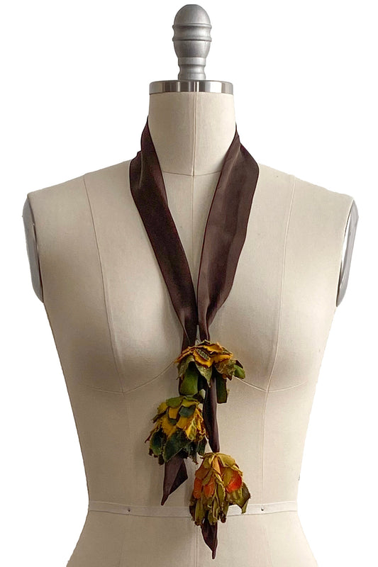 Lariat in w/ Cotton Flowers | Gold & Brown