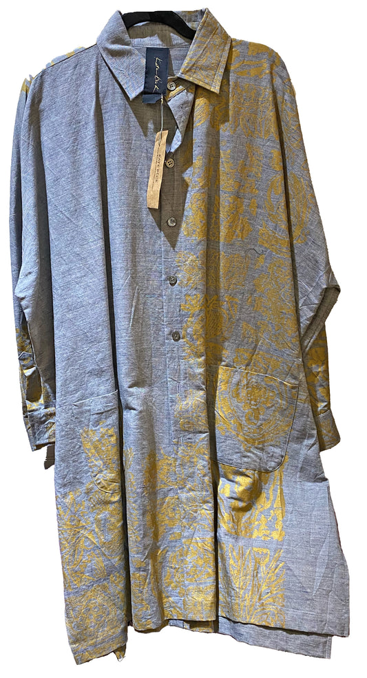 Alex Shirt w/ Tile Print - Blue Linen