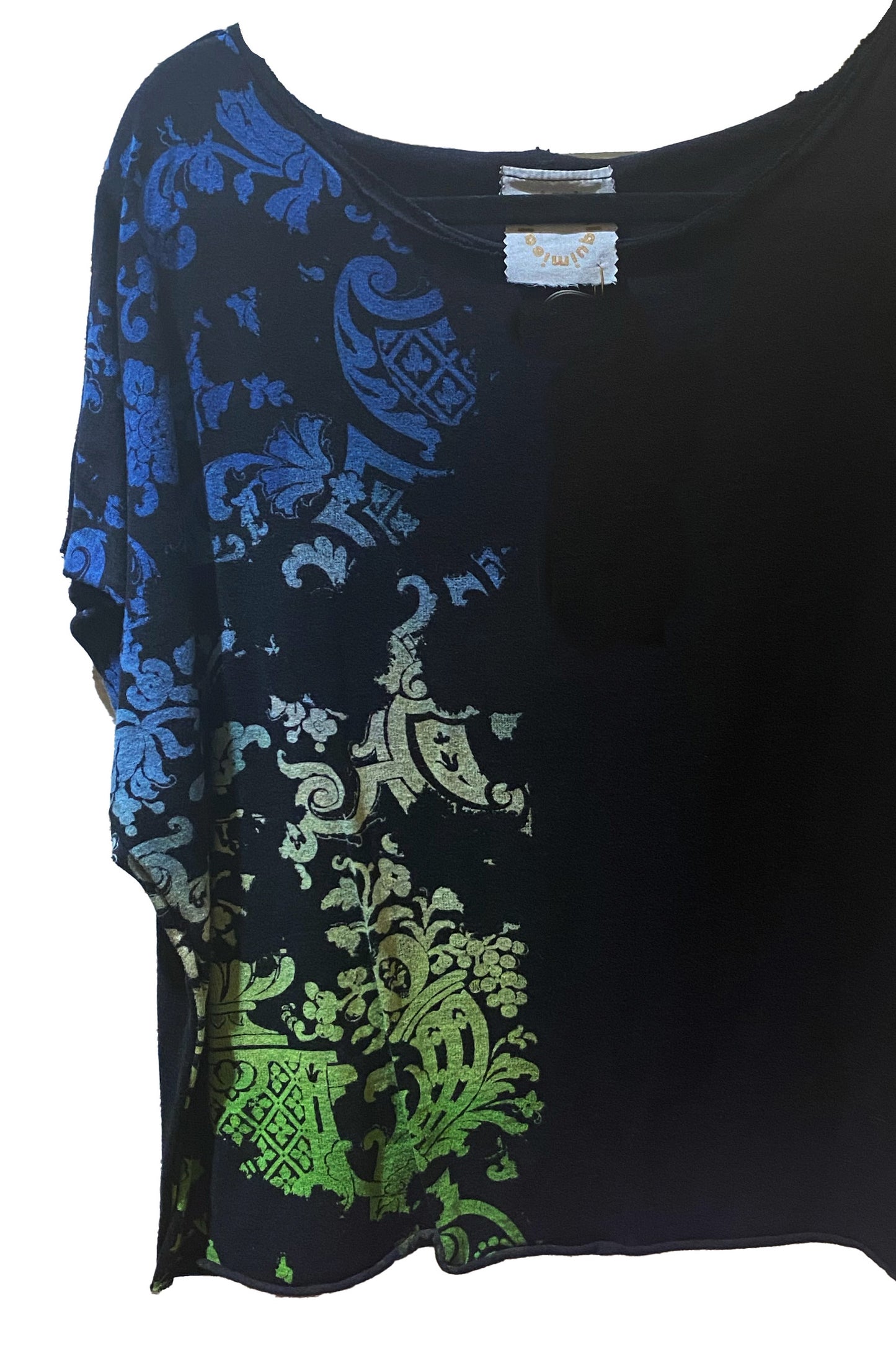 Jen Crop Top w/ Wallpaper Print - Black w/ Blue & Green Ombre - added sleeve