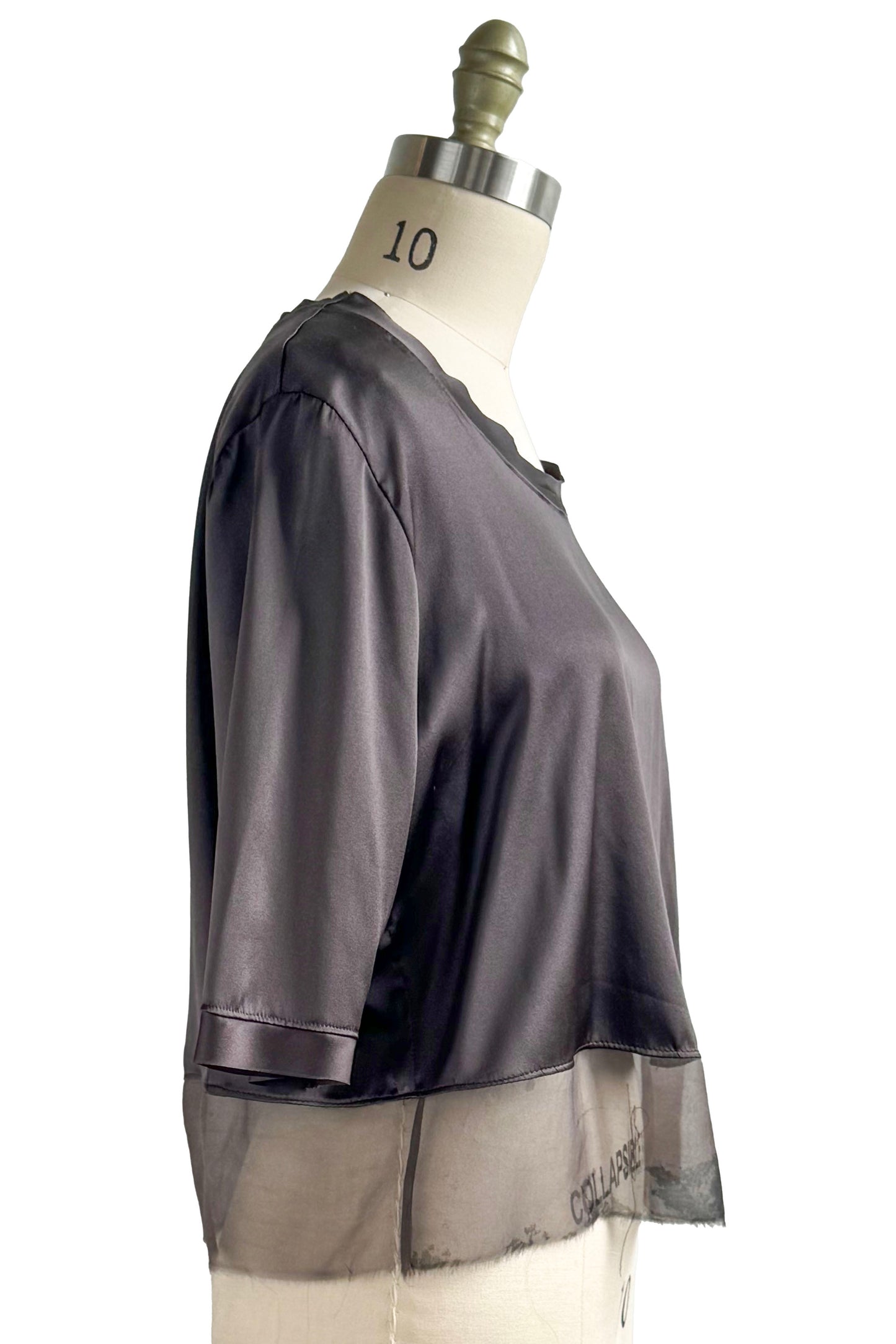 Marais Top in Stretch Silk & Silk Georgette - Charcoal - Large