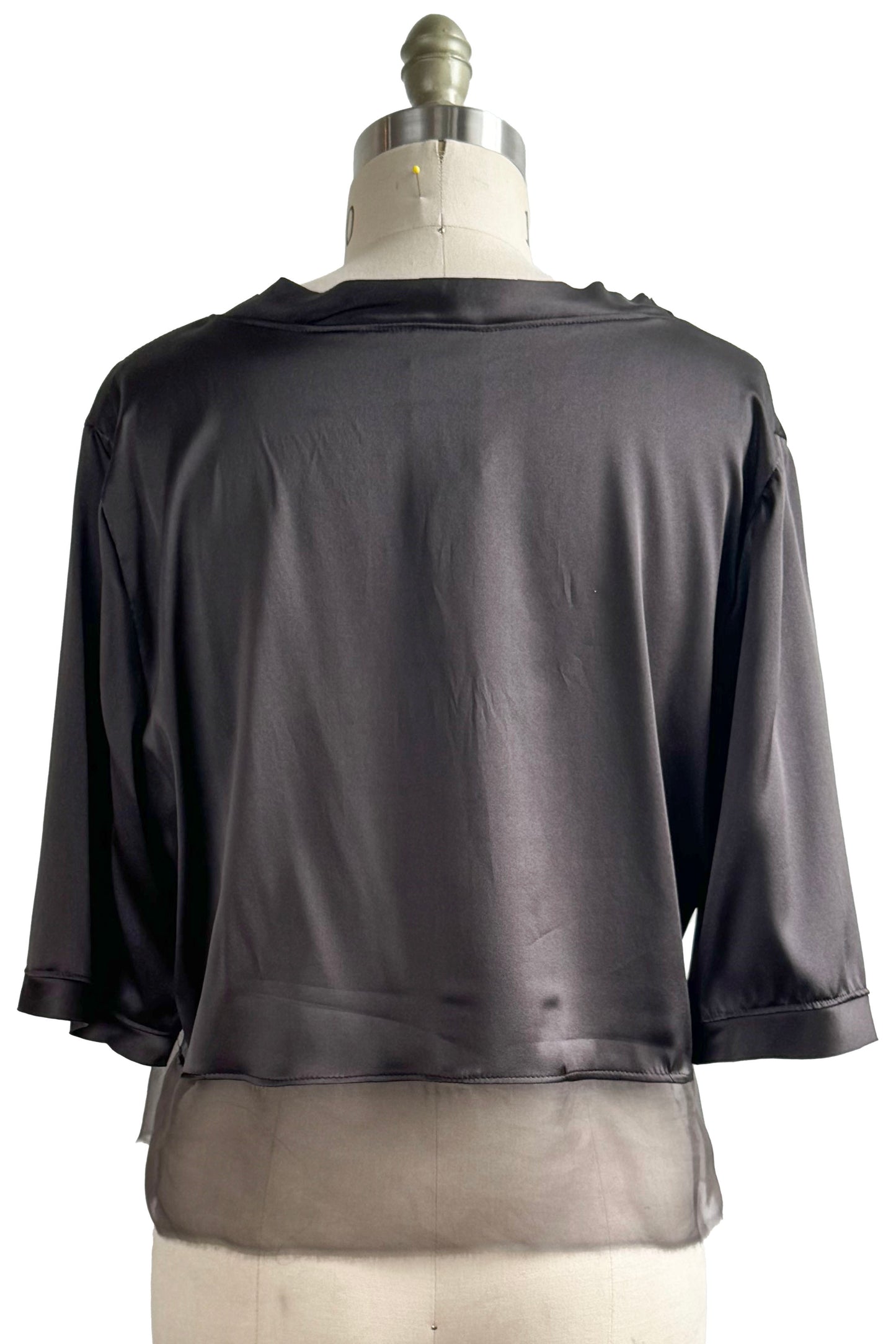 Marais Top in Stretch Silk & Silk Georgette - Charcoal - Large