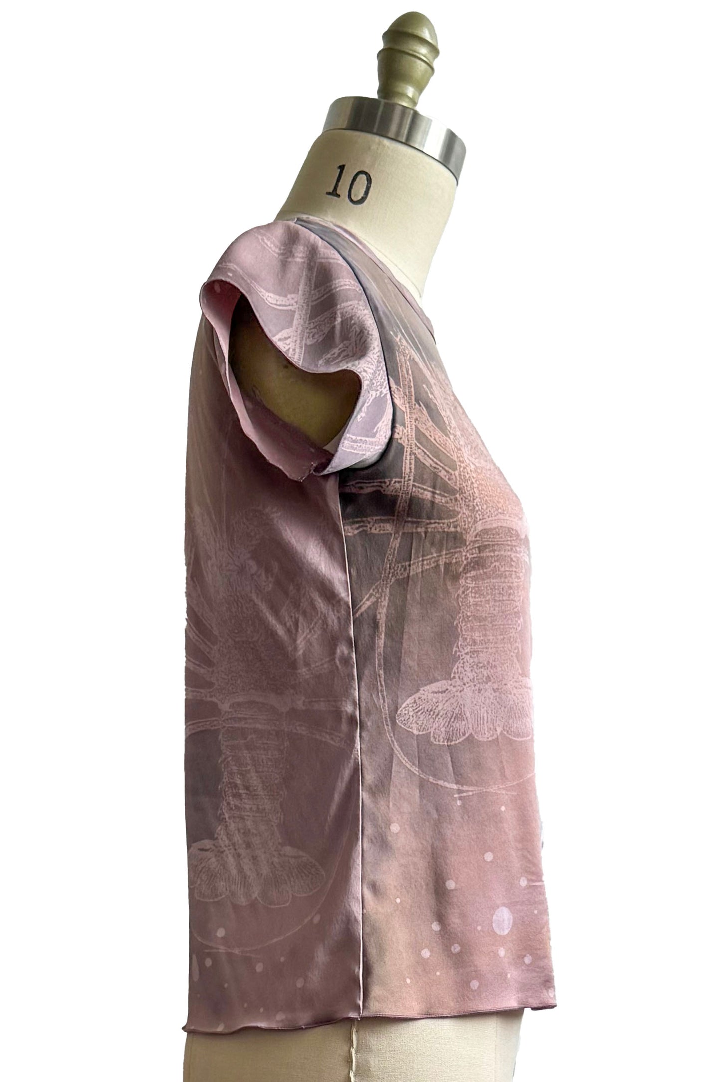 Sonya T-Shirt in Stretch Silk w/ Lobster Print - Mauve