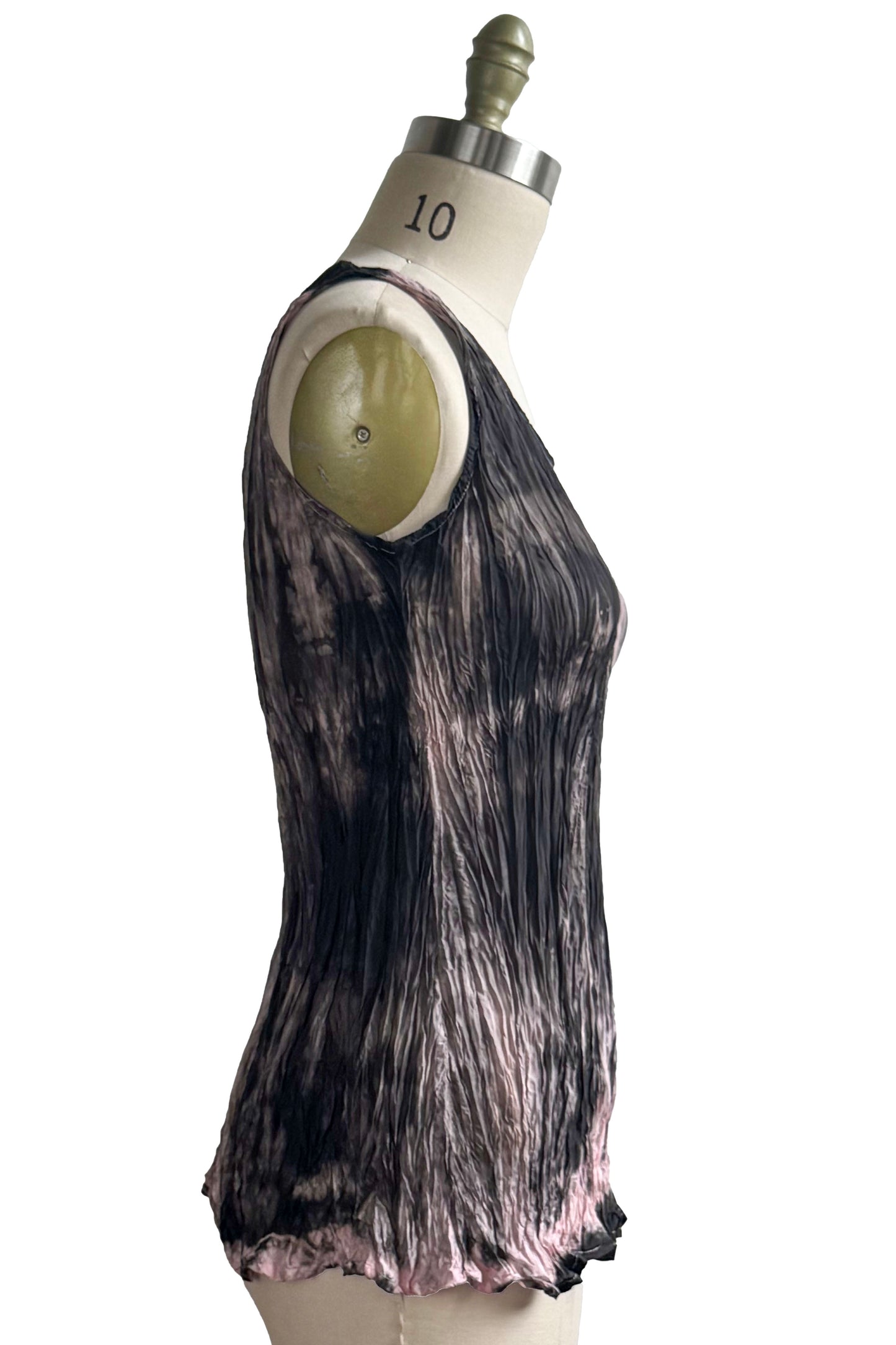 Crinkle Tank Top in China Silk w/ Twist Dye - Black & Light Pink