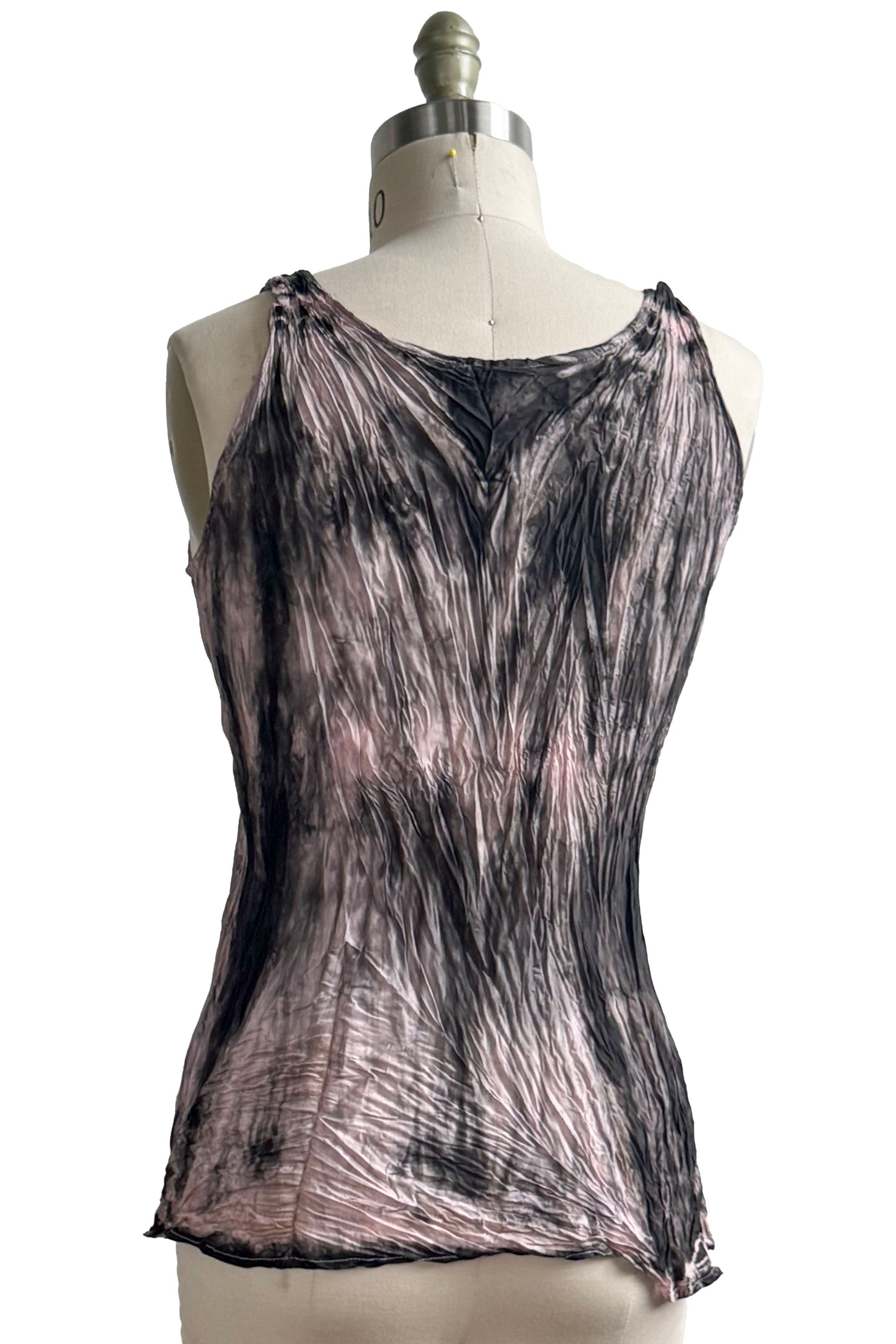 Crinkle Tank Top in China Silk w/ Twist Dye - Black & Light Pink