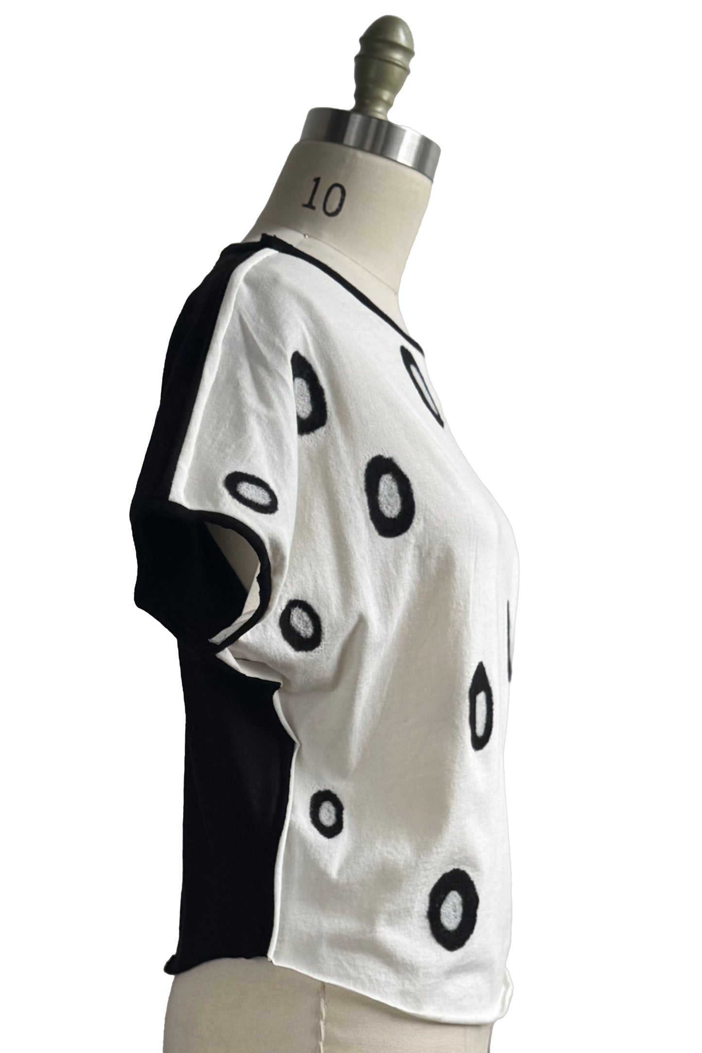 Jen Top | Organic Cotton Jersey | Needle Felted Circles | Black & White | Select Size