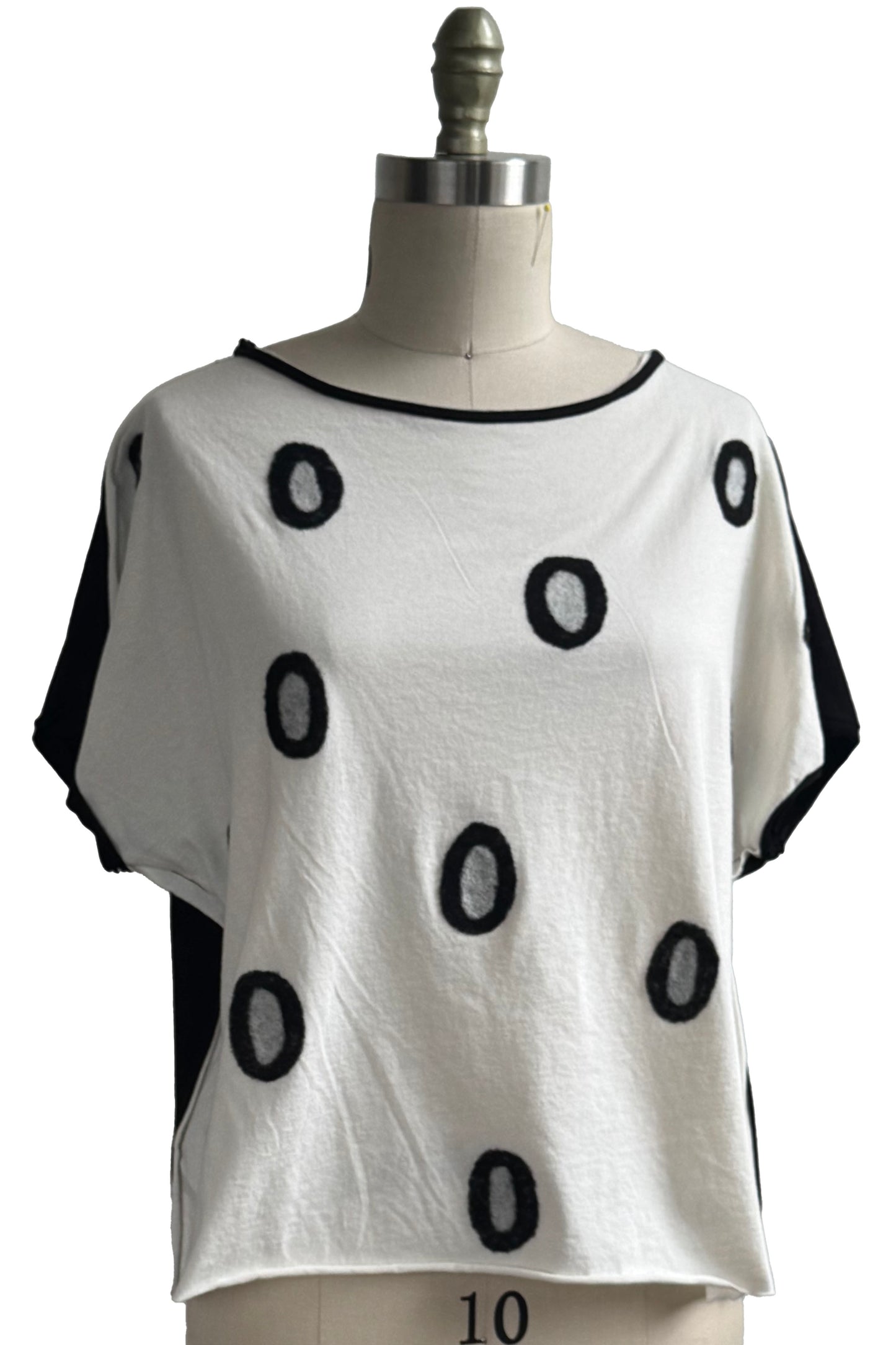 Jen Top | Organic Cotton Jersey | Needle Felted Circles | Black & White | Select Size