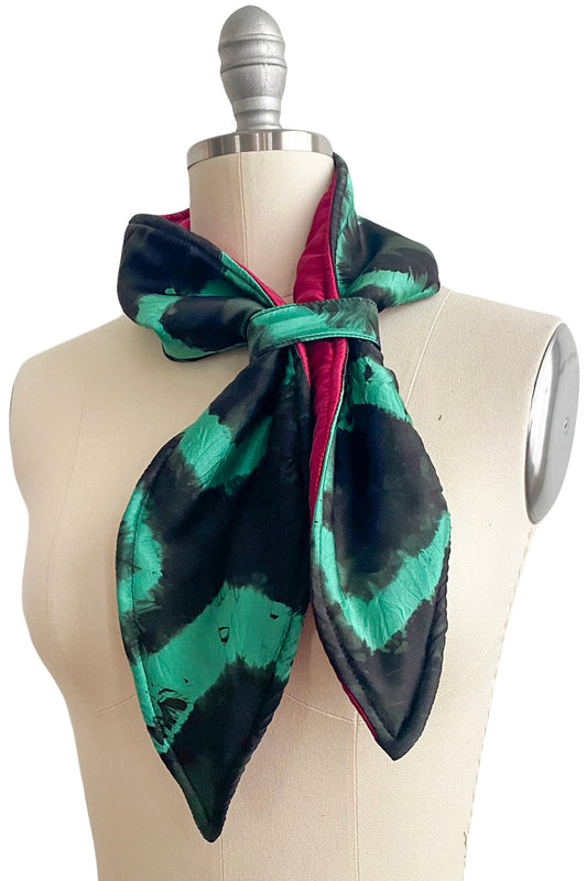 Pull Through Neck Scarf | Silk Charmeuse | Tie Dyed | Black, Aqua, Red