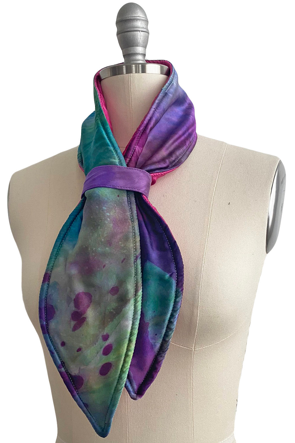 Pull Through Neck Scarf | Silk Charmeuse | Painted Dye | Purple & Green