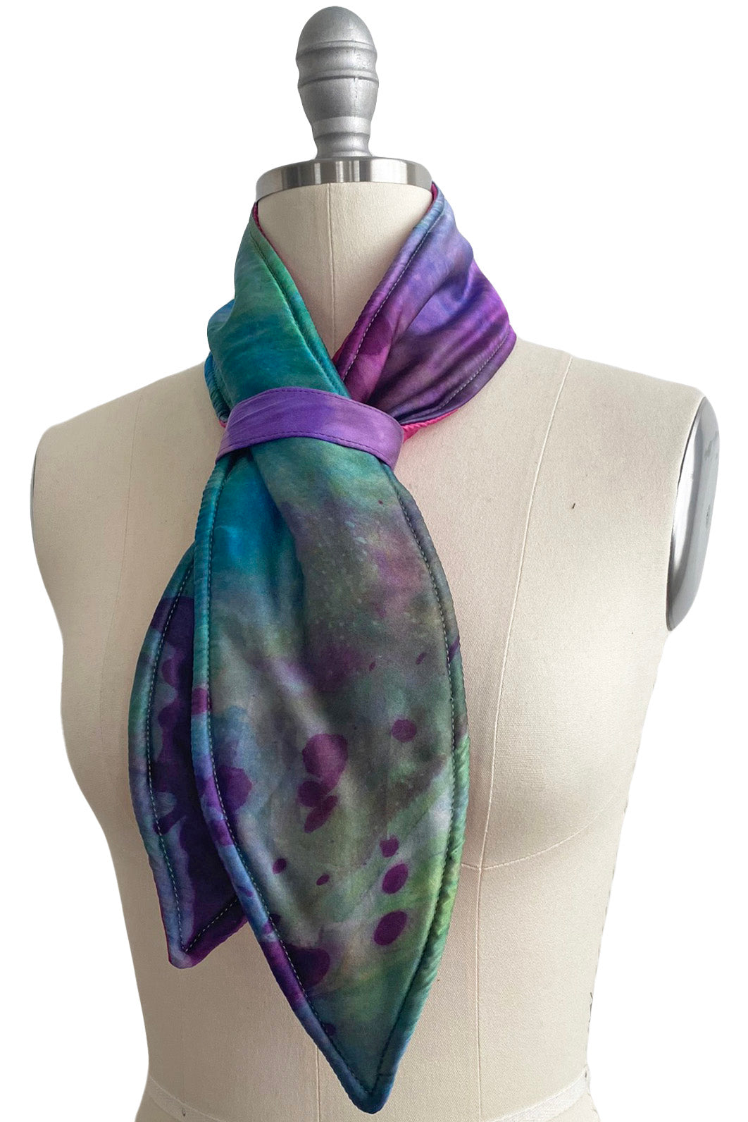 Pull Through Neck Scarf | Silk Charmeuse | Painted Dye | Purple & Green