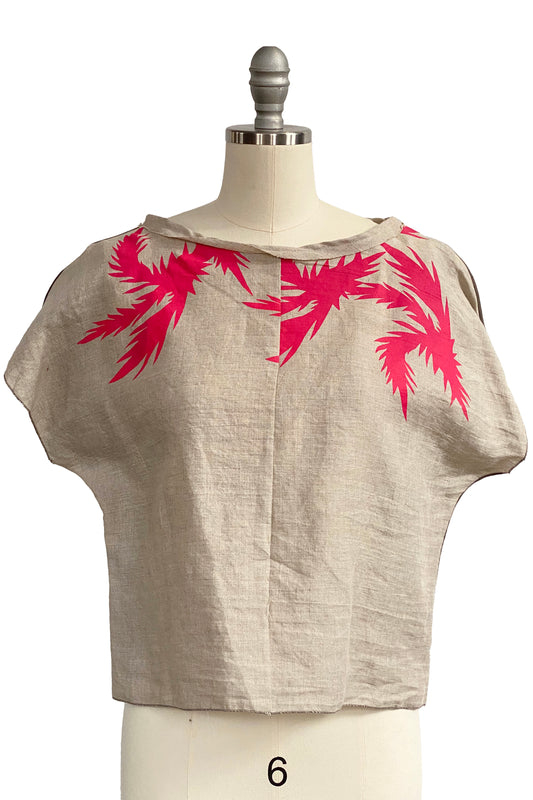 Jen Top | Pieced Linen | Thistle Print | Flax, Stone & Pink | Small