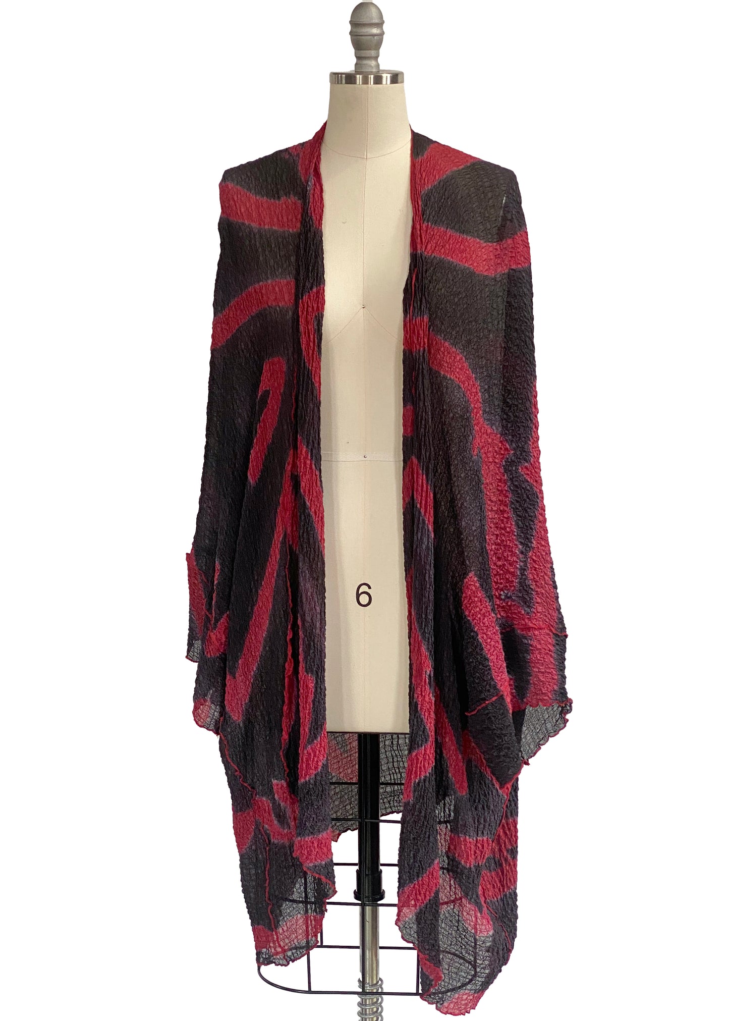 Lundy Duster in Waffle Silk w/ Shibori Dye - Black & Red