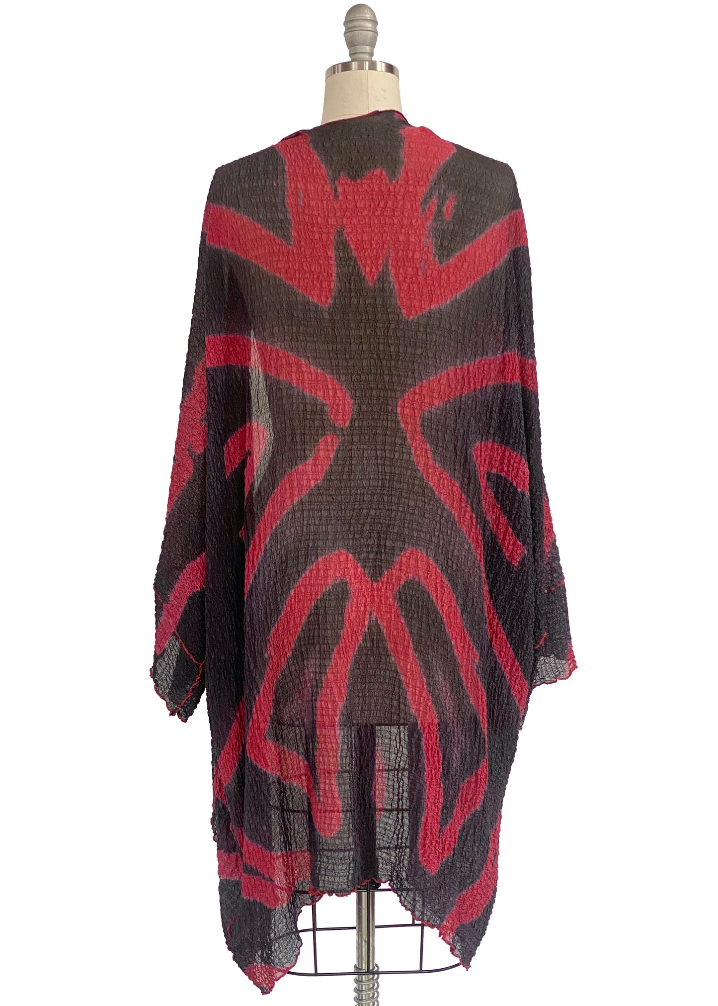 Lundy Duster in Waffle Silk w/ Shibori Dye - Black & Red