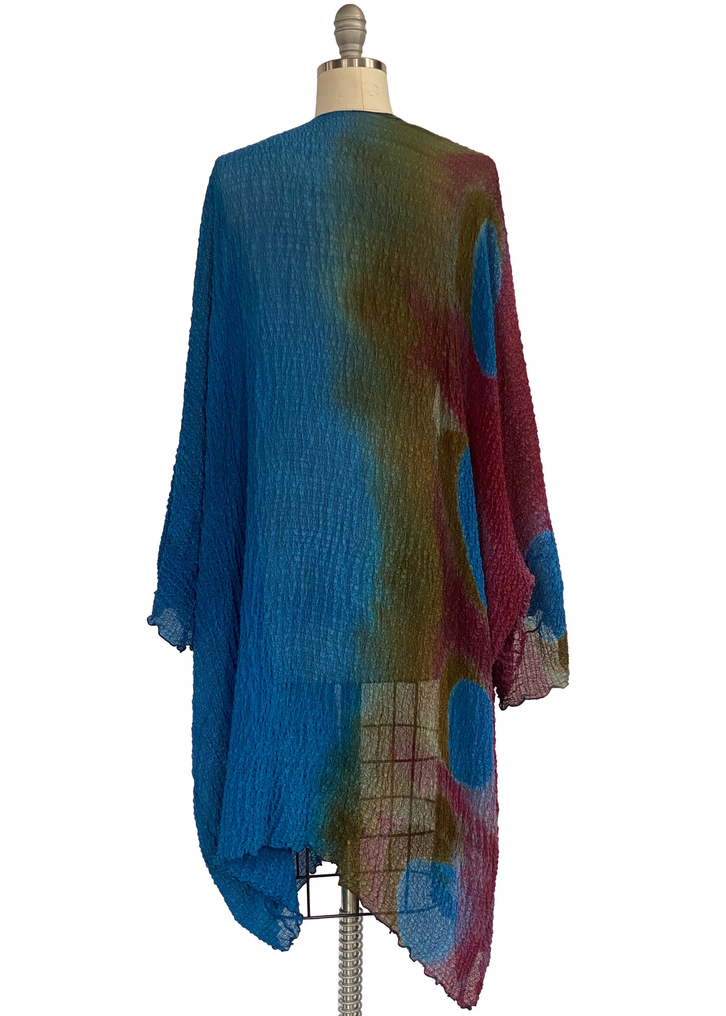 Lundy Duster in Waffle Silk w/ Shibori Dye - Turquoise Blue & Olive