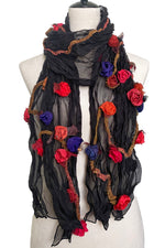 Load image into Gallery viewer, 3D Flower Scarf XL - Black w/ Red Flowers &amp; Vine
