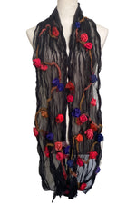 Load image into Gallery viewer, 3D Flower Scarf XL - Black w/ Red Flowers &amp; Vine

