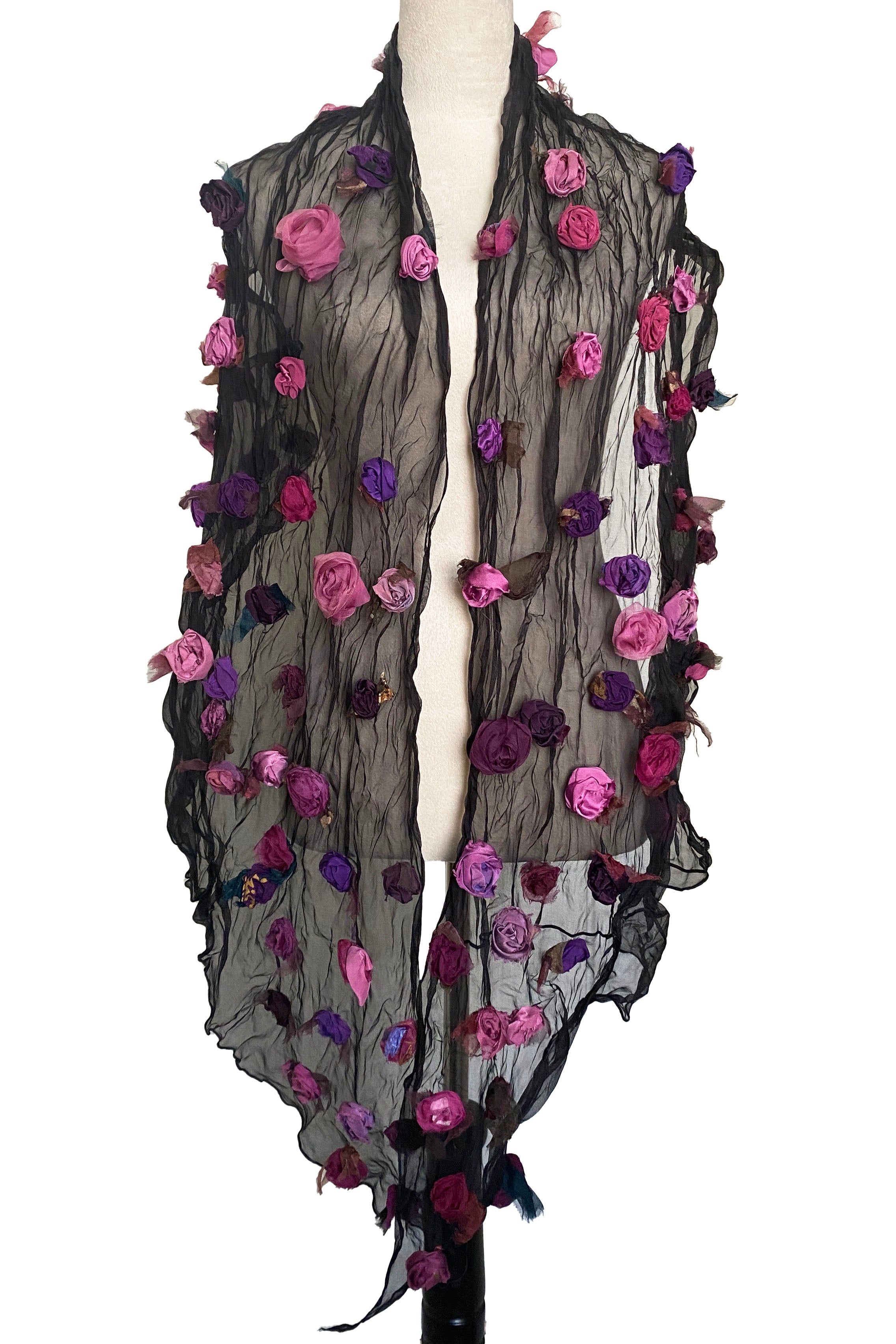3D Flower Scarf XL - Black w/ Magenta & Pink